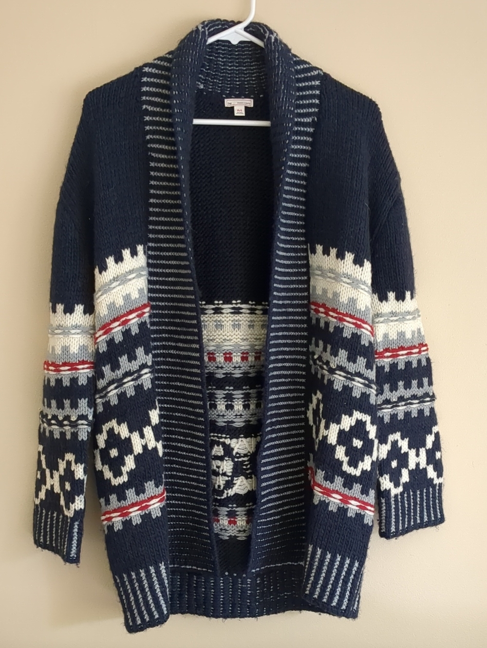 XS/S Old Navy Designed & Crafted Fairisle Open Front Navy Uniform Sweater